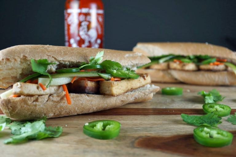 Vegetarian low FODMAP tofu banh mi sandwich for lunch or dinner