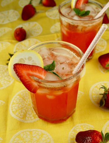 FODMAP safe beverages - Strawberry, Basil, & Mint Lemonade